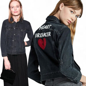 Lucky Brand “Heartbreaker” Tomboy Trucker Jacket, L-XL, Black Denim